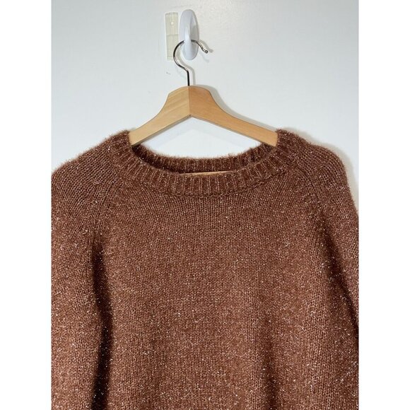 MIOU MUSE Womens Glitter Knit Crop Sweater  Size Large Broqn - Picture 2 of 8